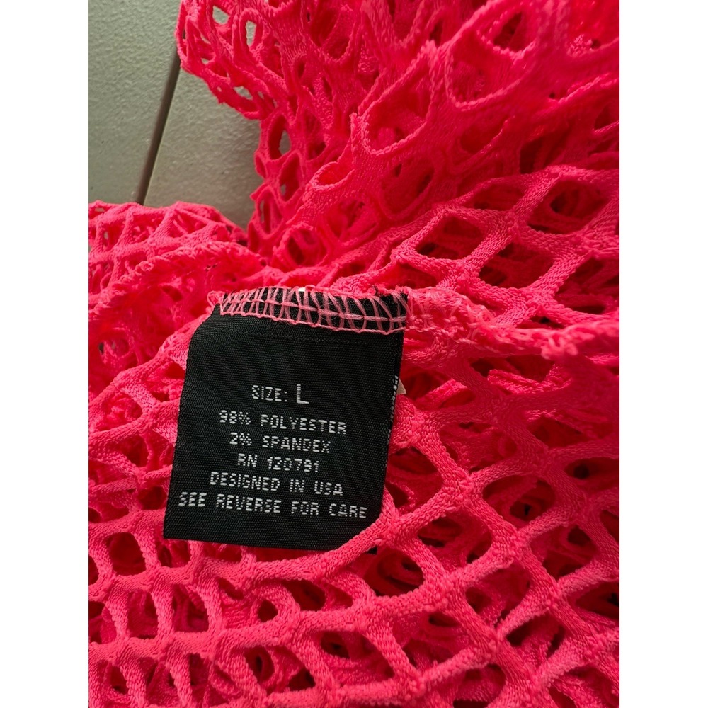 Women Mesh Maxi Cover Up Sz LARGE Neon Pink See Through Summer Dress Beach - Picture 6 of 13